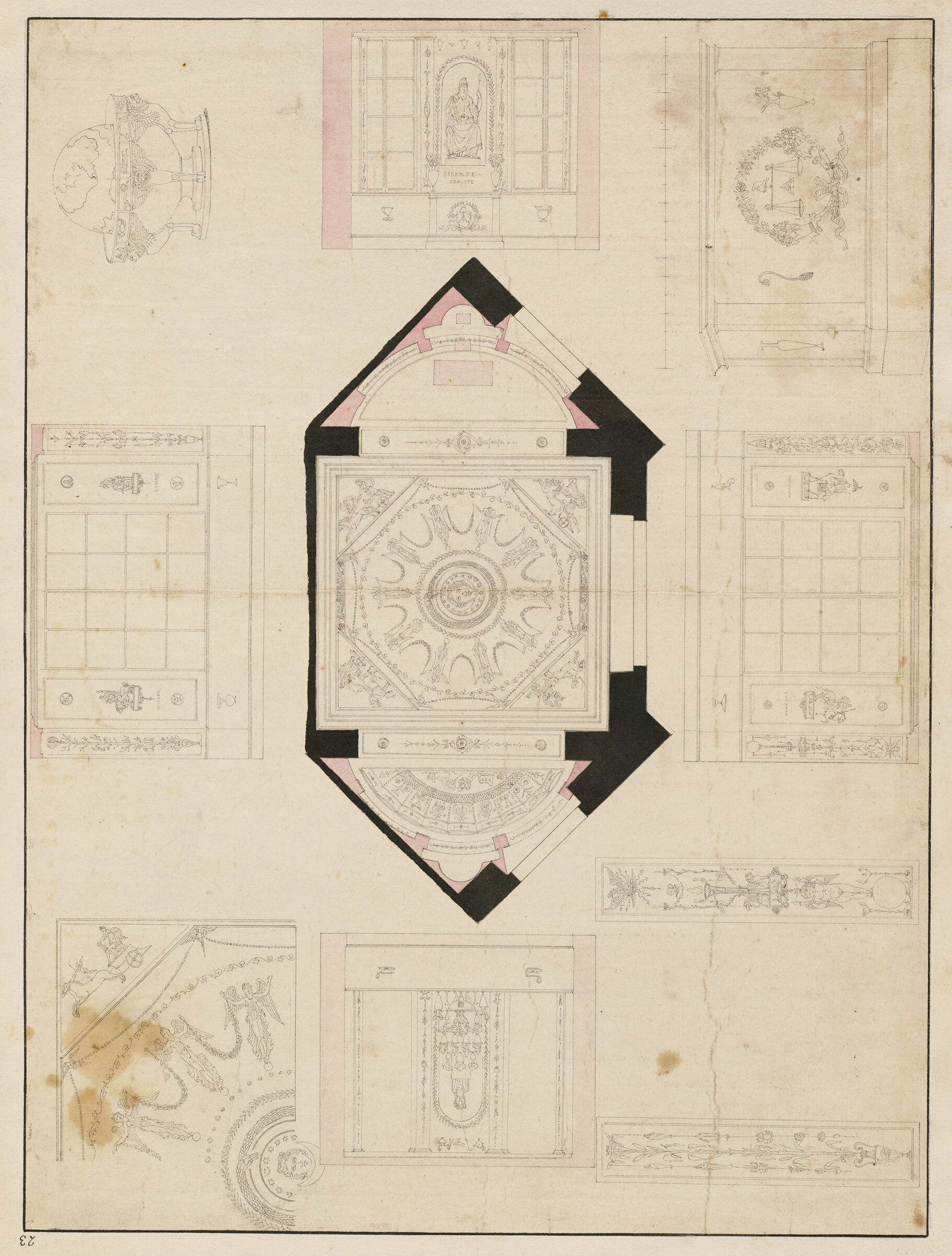 Elevation, Floor Plan, And Details Of A Room