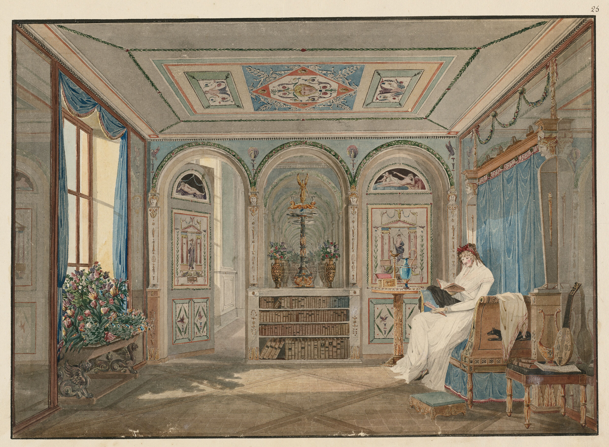 Interior Of A Bedroom With A Woman Reading