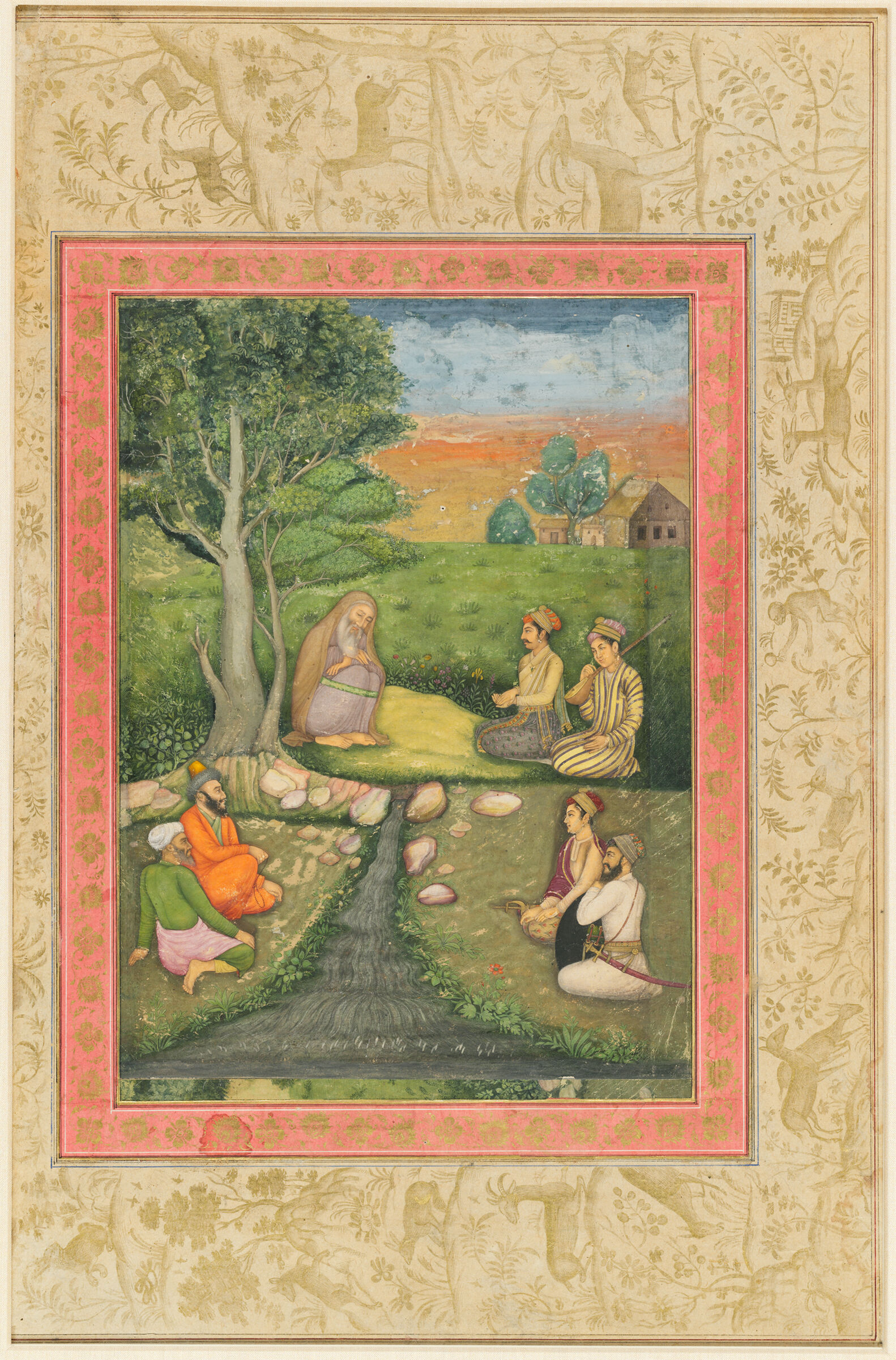 Recto: Prince Khurram And Companions Visit A Hindu Sage; Verso: Poem 37 By Hafiz Penned And Signed By Mir `Imad Al-Hasani