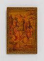 Rectangular mirror case with painting of figures surrounding child