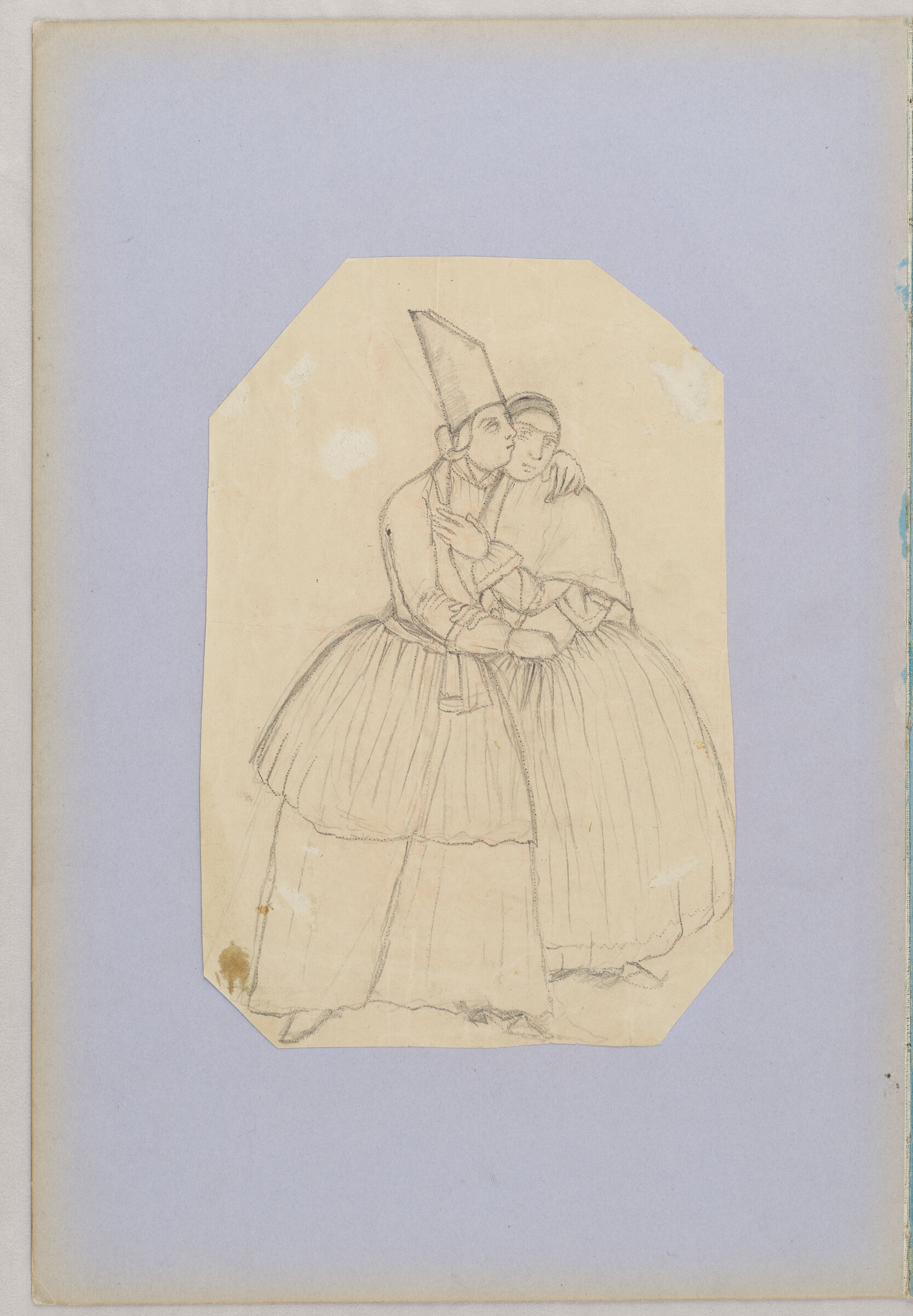 Folio 5 From An Album Of Drawings And Paintings: Embracing Couple (Recto); Seated Woman And Child In Classical Dress With Kneeling Attendant And Peacock (Verso)