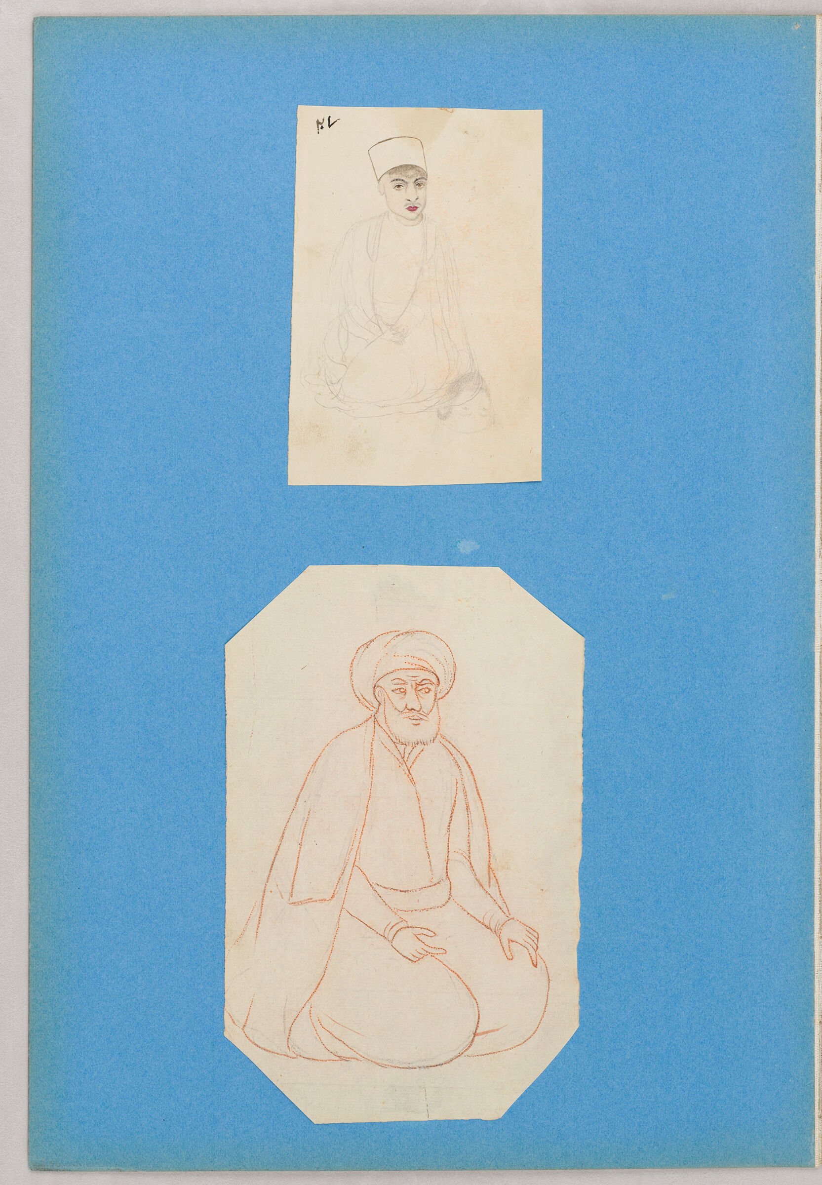 Folio 25 From An Album Of Drawings And Paintings: Two Sheets: Seated Boy; Seated Cleric (Recto); Blank Page (Verso)