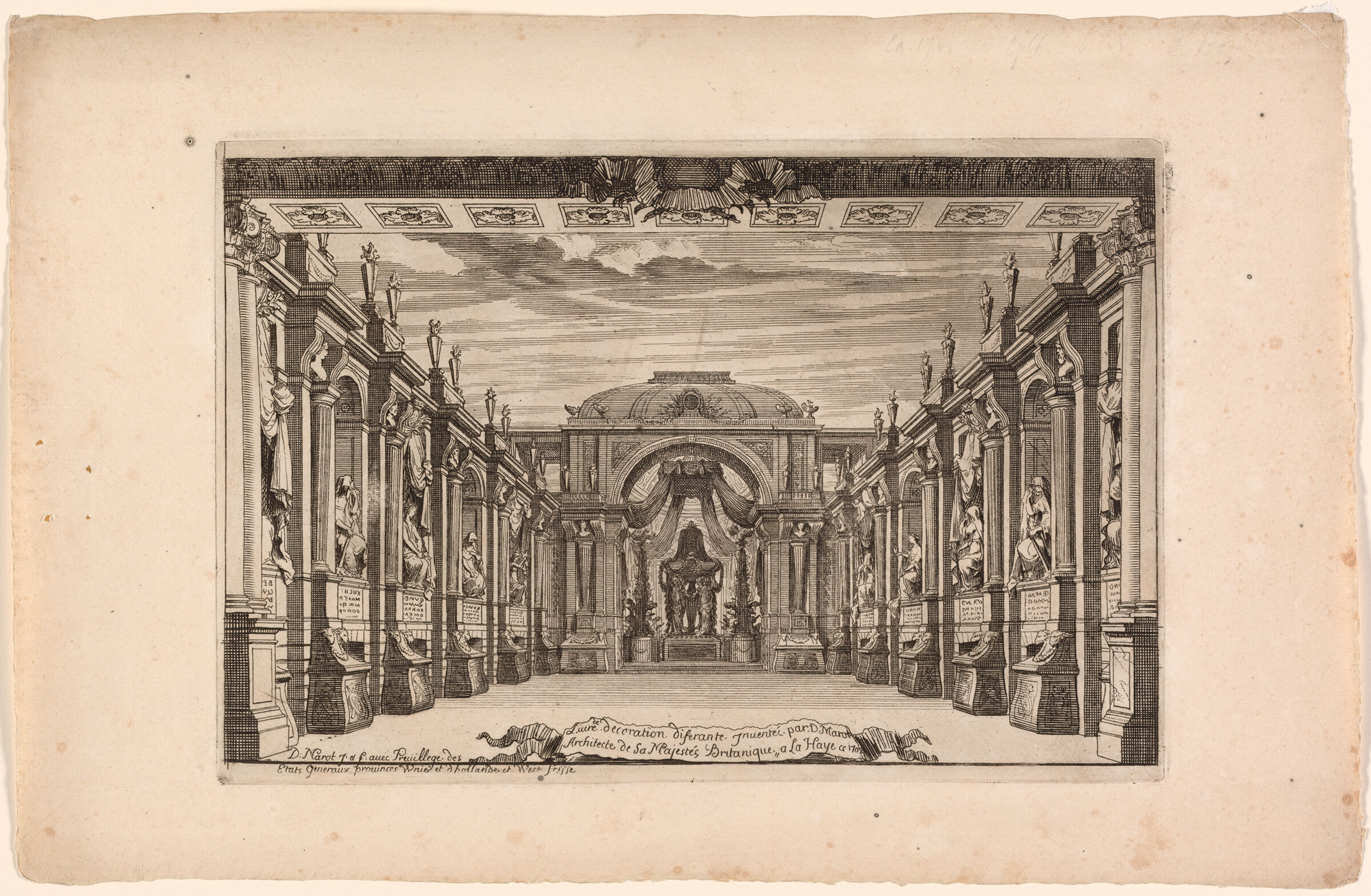 Title Page: Design For Stage Set; With Statues In Niches On Either Side, And At The Rear A Catafalque