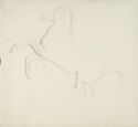 A rearing horse in profile facing left and on the reverse, a robed figure and two studies of drapery