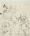 A line drawing of a group of men smoking and drinking