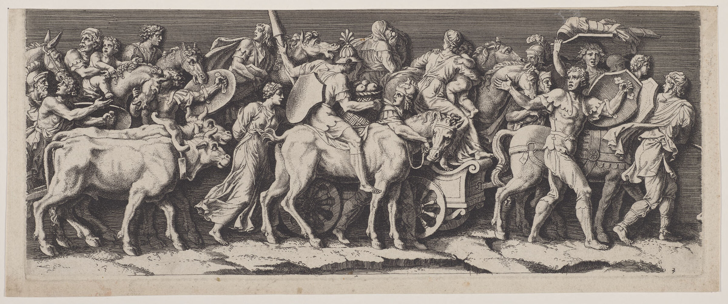 Soldiers With Carts Pulled By Oxen And Horses