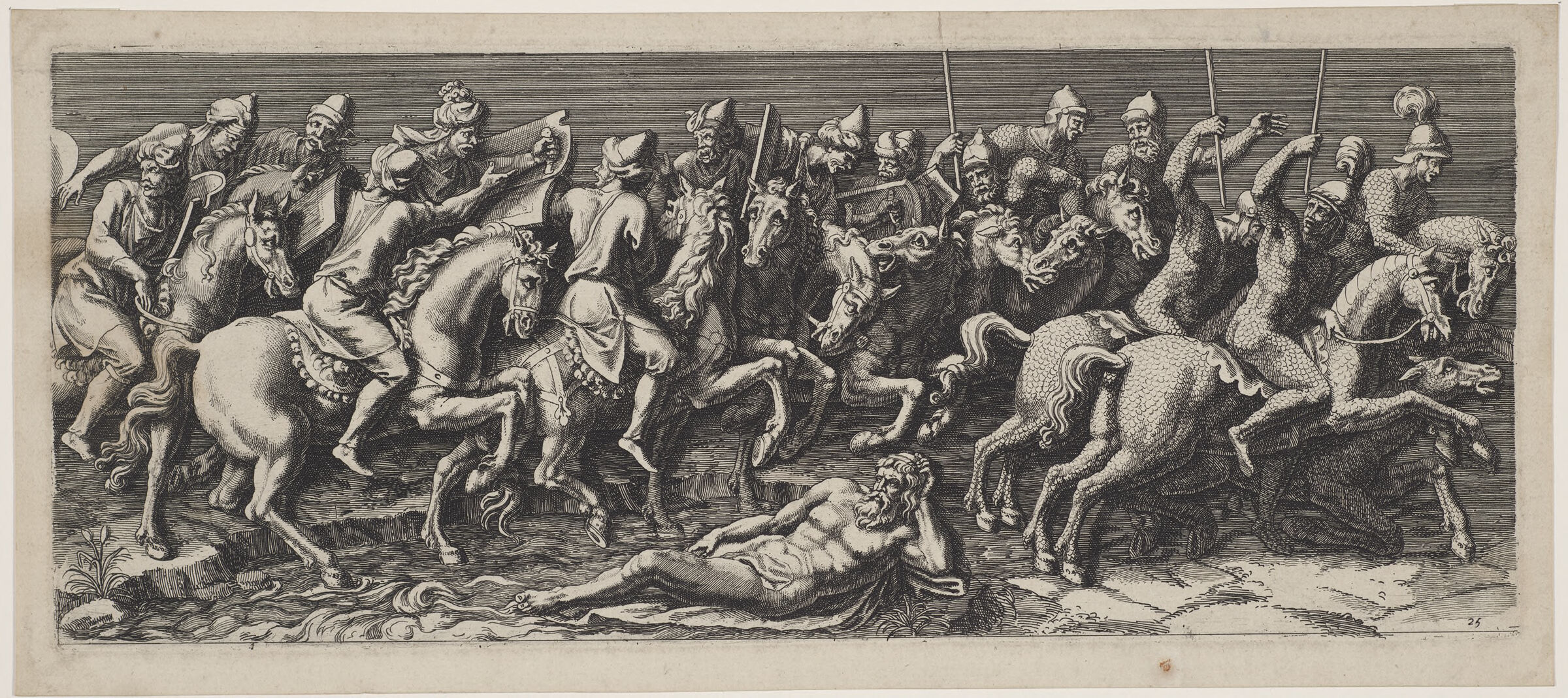 Cavalry Of Barbarians; Verso, Black Chalk: Profile Of A Man