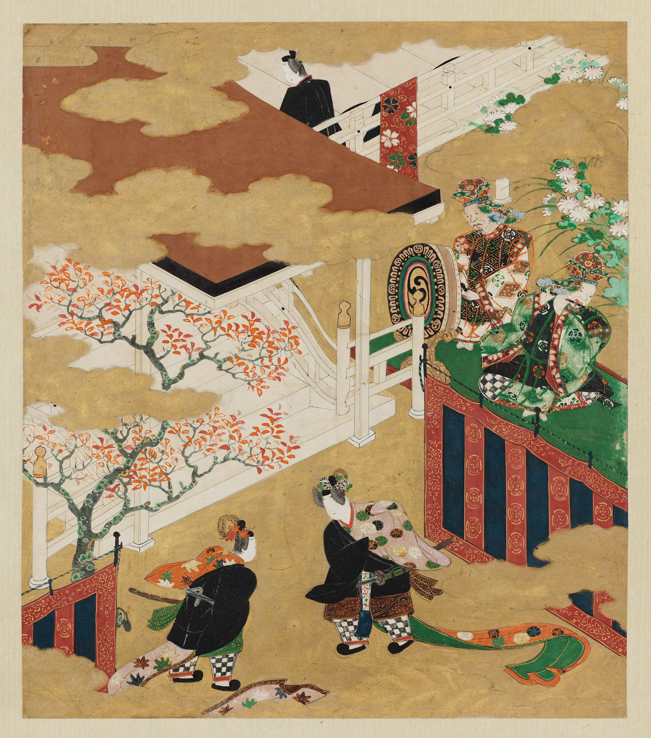 Beneath The Autumn Leaves (Momiji No Ga), Illustration And Calligraphic Excerpt To Chapter 7 Of The Tale Of Genji (Genji Monogatari)