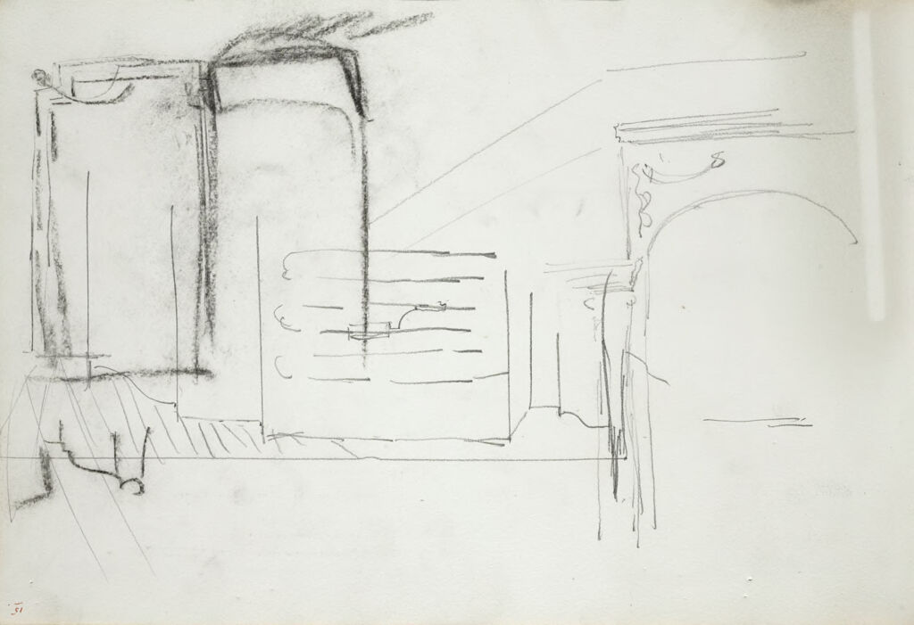 Architectural Designs With Column; Profile Of Capital (?); Verso: Wall Elevation Of West Wall, Sargent Hall, Boston Public Library