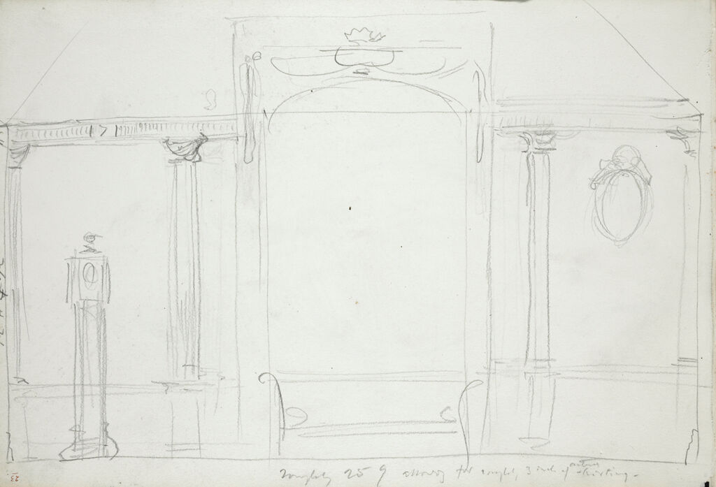 Wall Elevation With Columns And Ornamental Frames; Verso: Study For Mabel Hatch Batten Singing