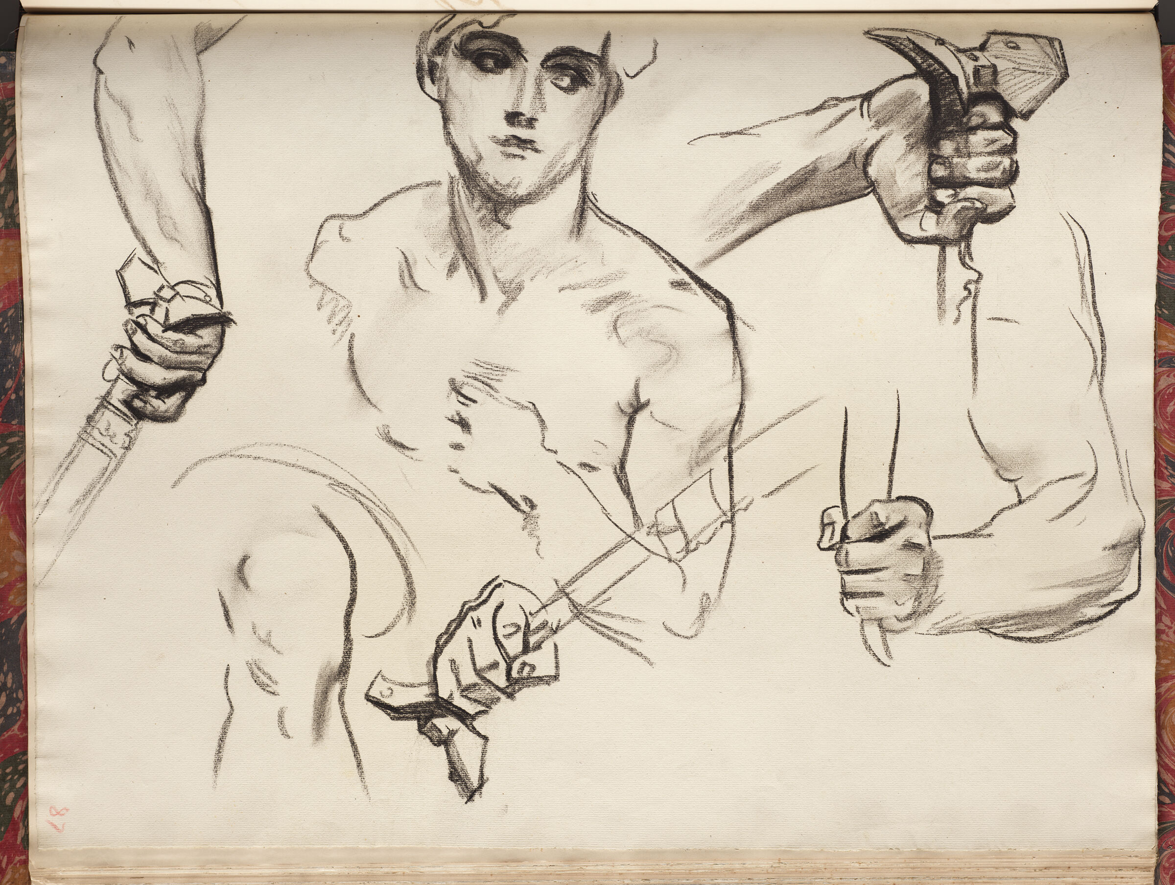 Figure Studies With Swords For One Of Angels At Right, 