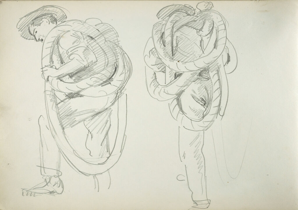 Blank Page; Verso: Study Of Two Quarry Workers With Ropes