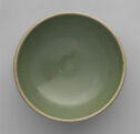 A pale green bowl shown from above with a faded lip. 