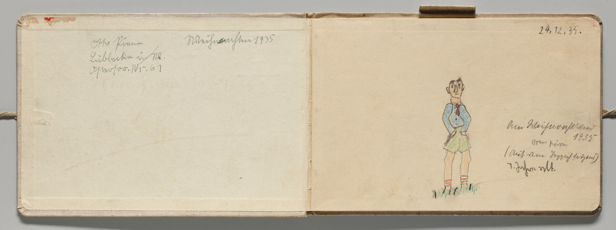 Untitled (Blank, Front Endpaper, Left Page); Untitled (Self-Portrait, Age 7, Right Page)