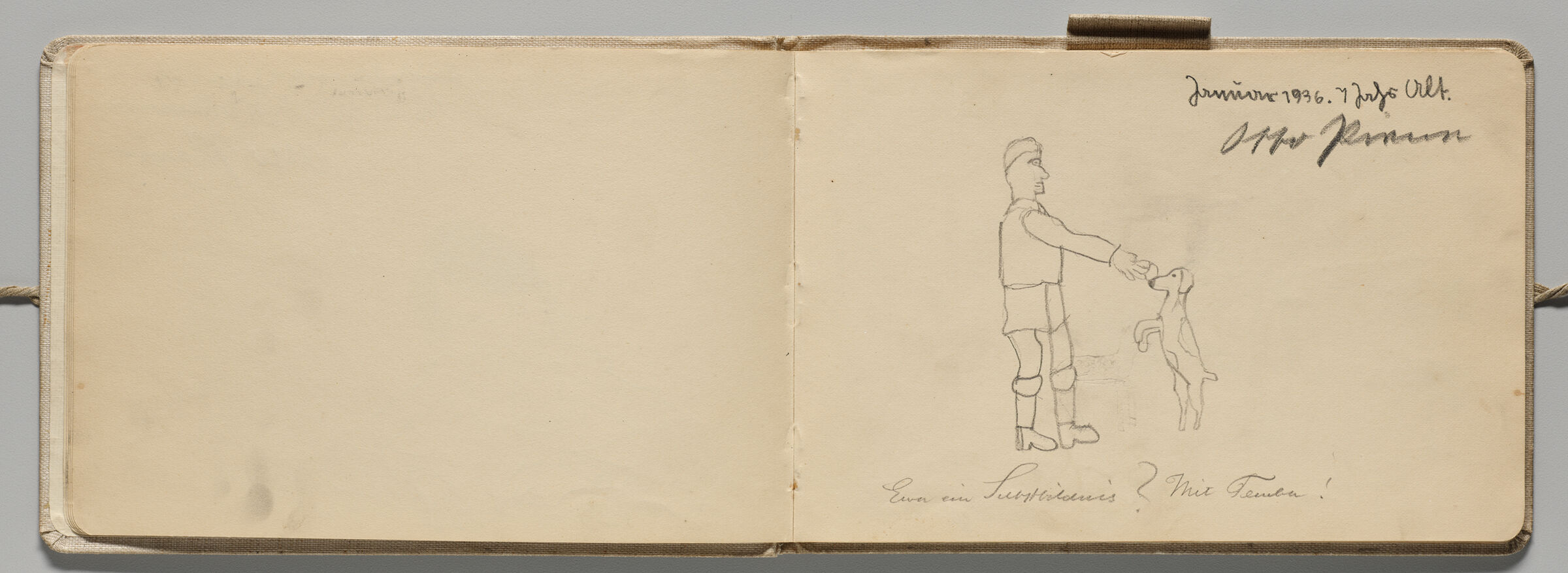 Untitled (Blank With Finger Smudge, Left Page); Untitled (Figure (Possible Self-Portrait) With Dog, Right Page)