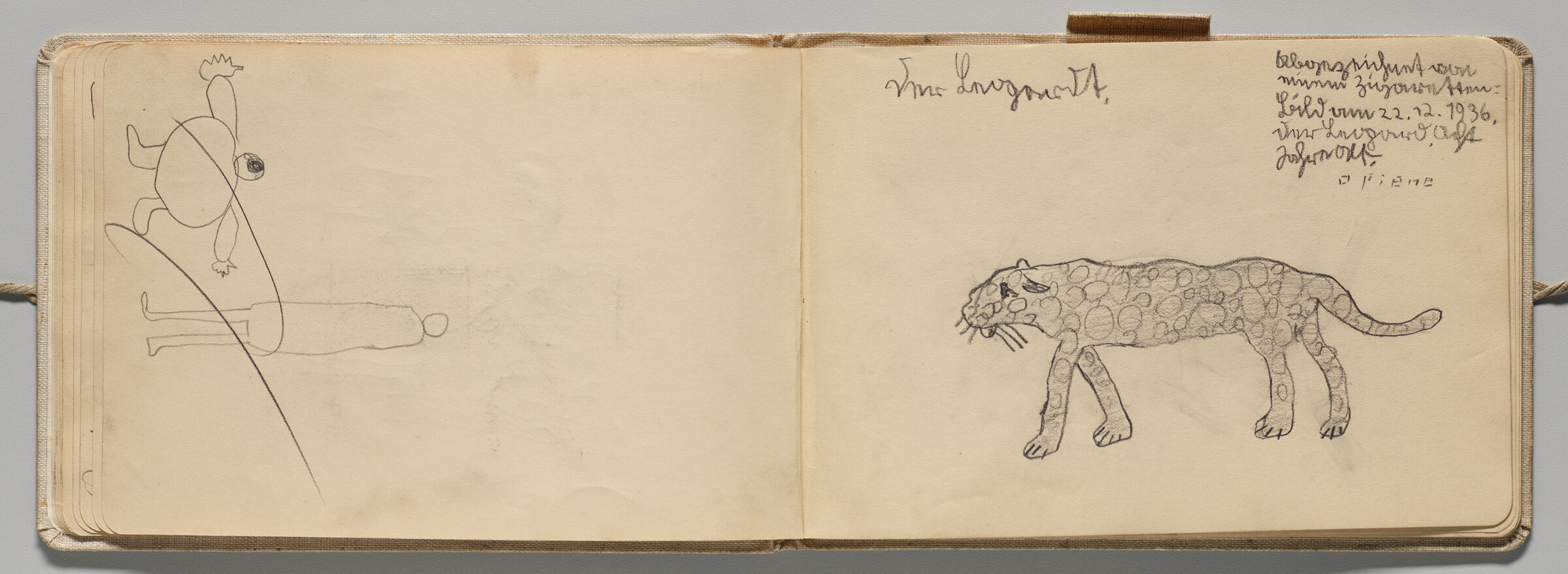 Untitled (Female And Male Figures, Crossed Out, Left Page); Untitled (Jaguar, Right Page)