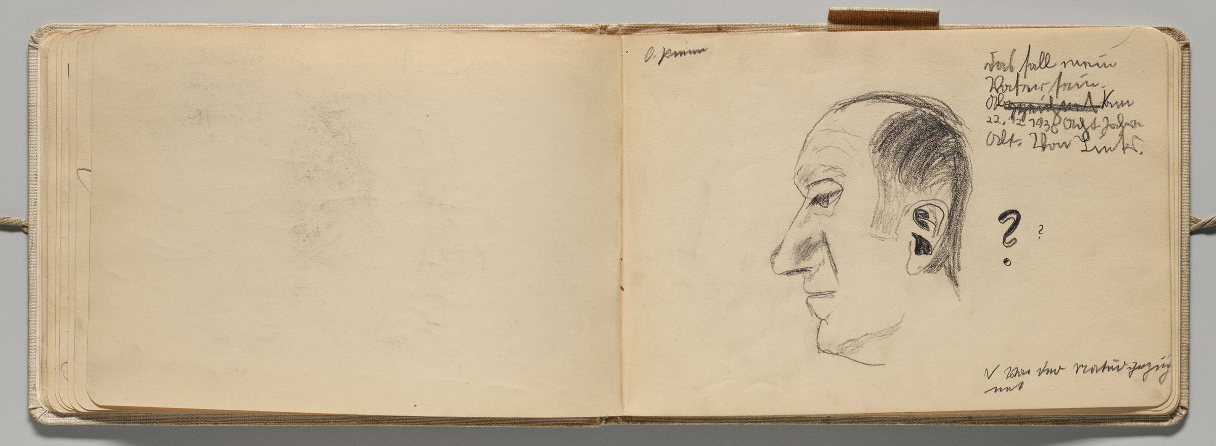 Untitled (Blank, Left Page); Untitled (Male Head In Profile, Right Page)