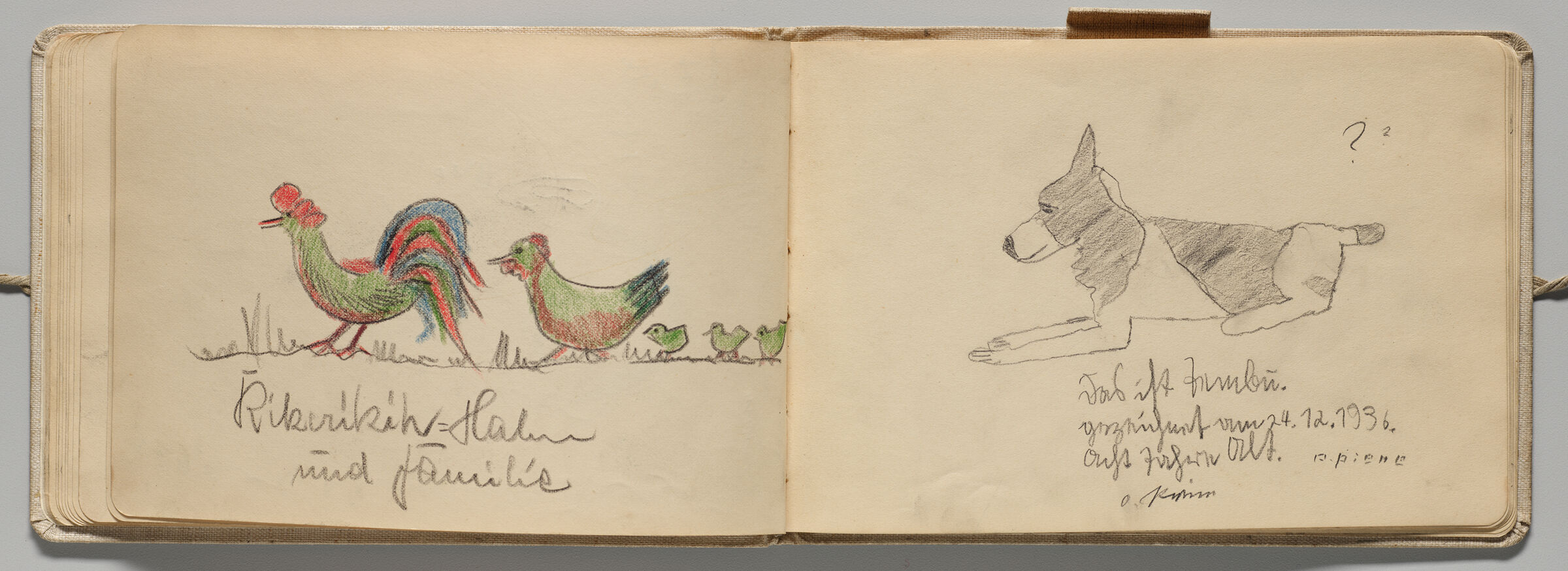 Untitled (Rooster, Hen, And Chicks, Left Page); Untitled (Dog, Right Page)