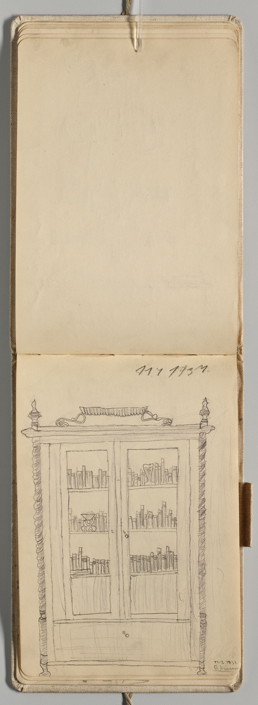 Untitled (Blank, Left Page); Untitled (Ornate Armoire Filled With Books, Right Page)