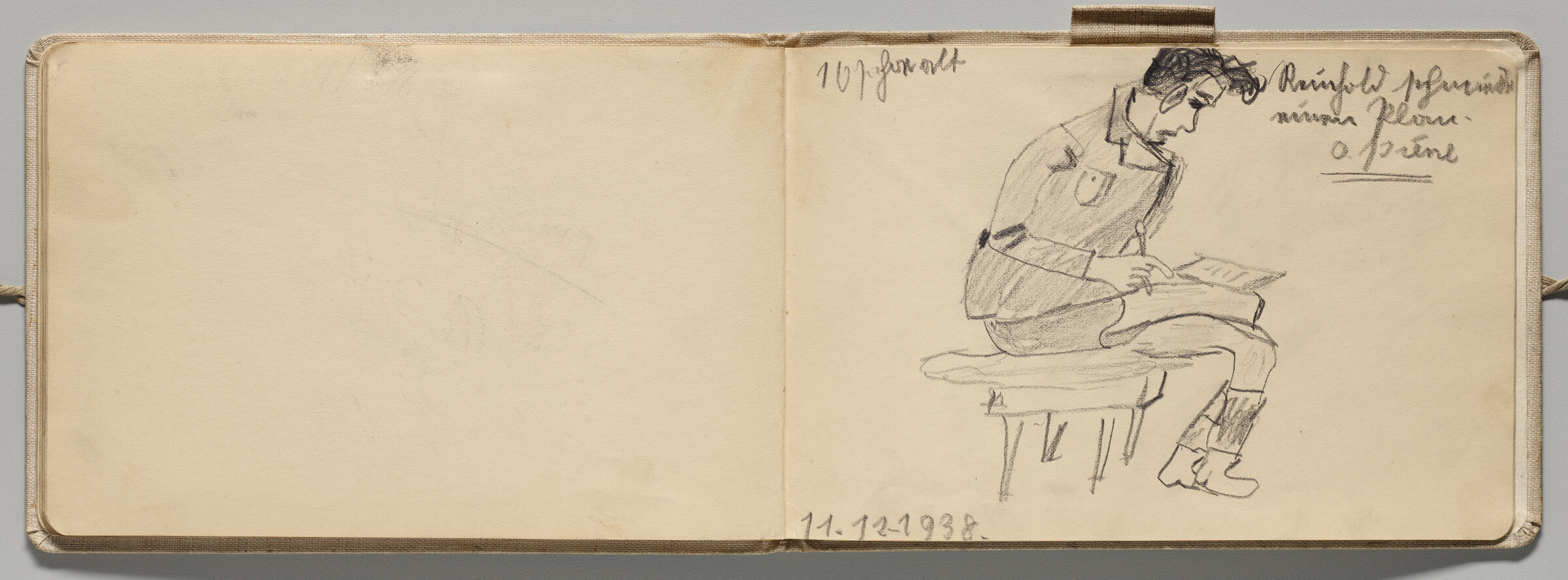 Untitled (Blank, Left Page); Untitled (Seated Male Figure Writing, Right Page)