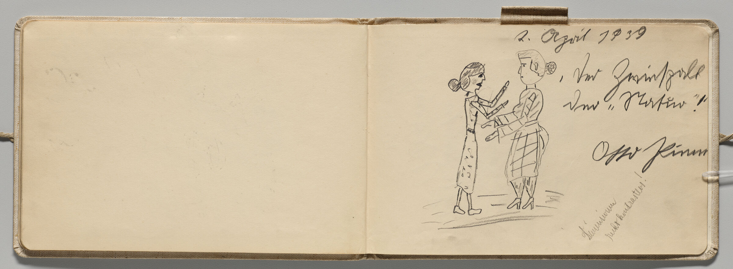 Untitled (Blank, Left Page); Untitled (Two Female Figures Playing Hand-Clapping Game, Right Page)