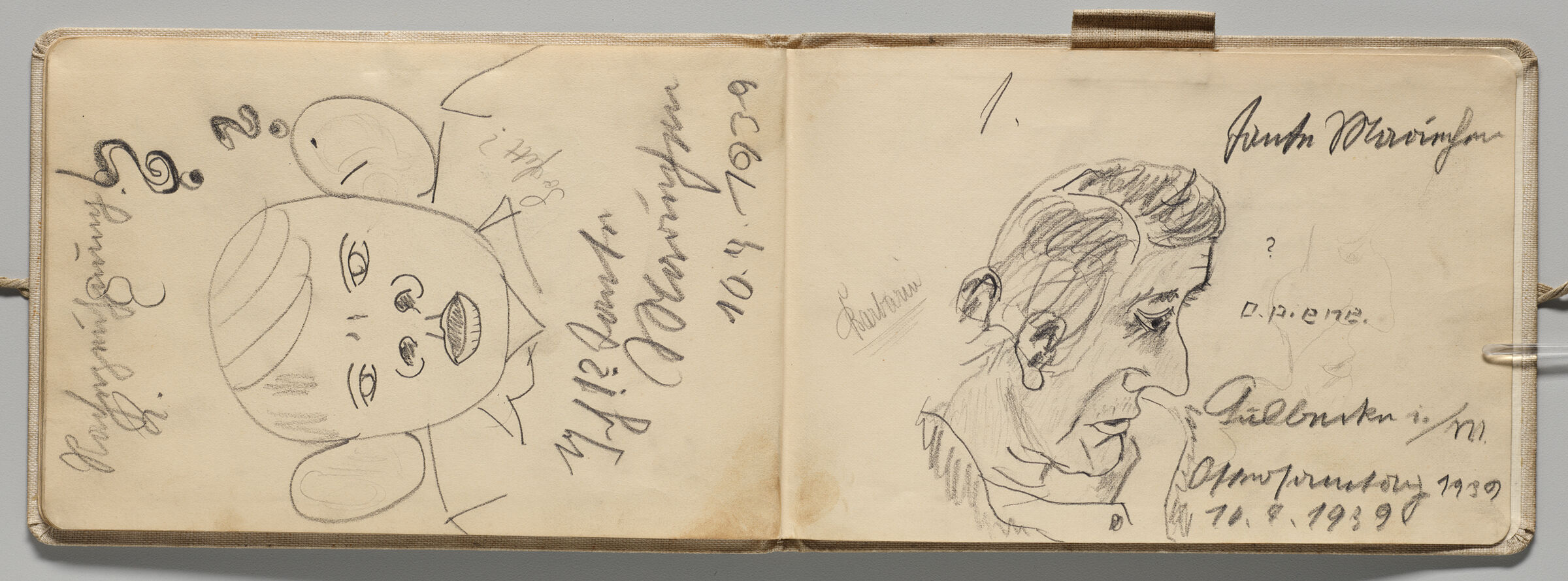 Untitled (Portrait Of Boy With Exagerated Ears, Left Page); Untitled (Portrait Profile Of Female Figure (Artist's Aunt), Right Page)