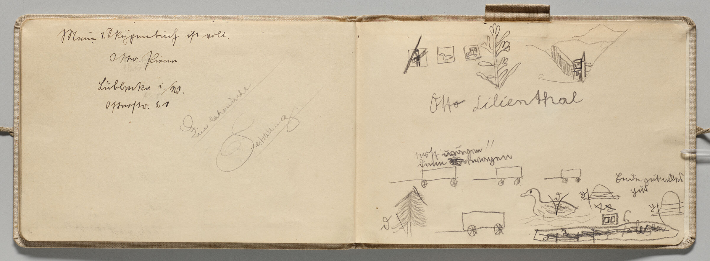 Untitled (Notes, Left Page); Untitled (Small Sketches Of Ducks, Trees, Wagons, Etc., Right Page)