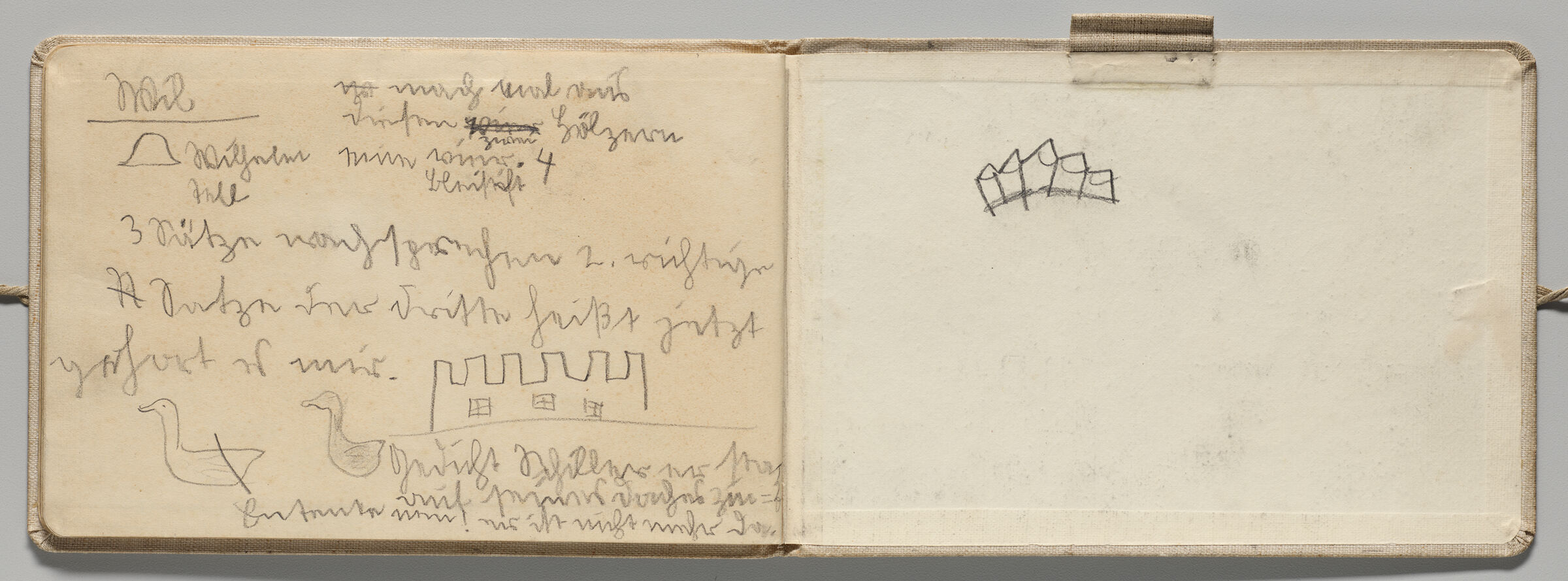 Untitled (Notes With Ducks And Architectural Sketch, Left Page); Untitled (Small Doodle, Right Page)