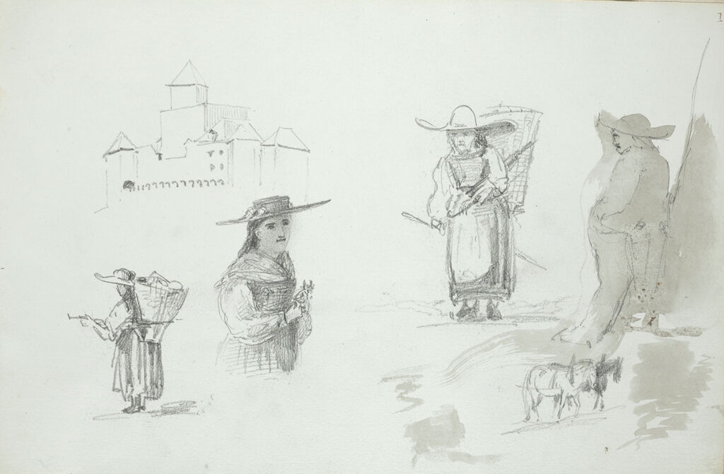 Studies Of Architecture, Villagers, And Horses