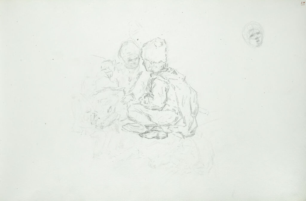 Two Seated Figures; Head; Verso: Seated Man With Lederhosen