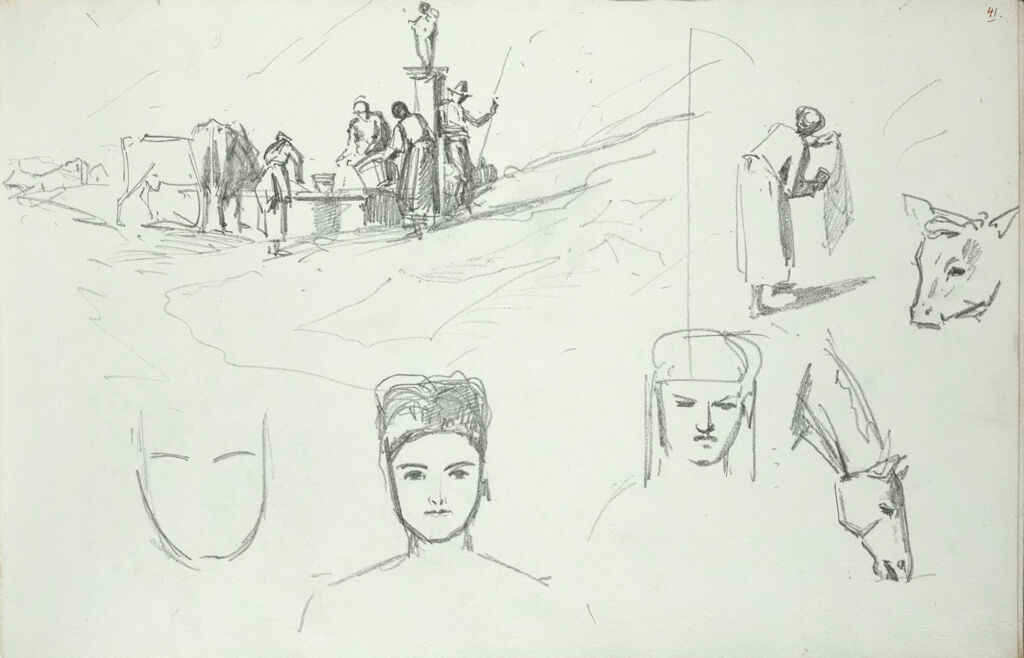 Figures Around A Well; Faces; Horse And Cow Studies