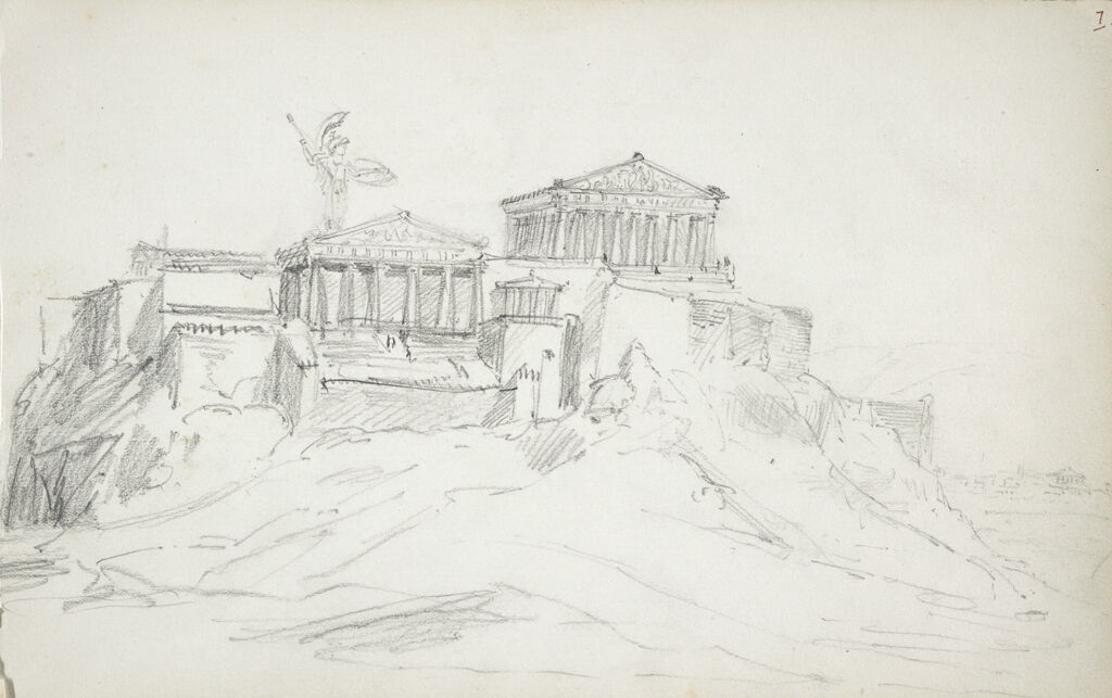 Sketch Of The Acropolis; Verso: Sketches Of Heads
