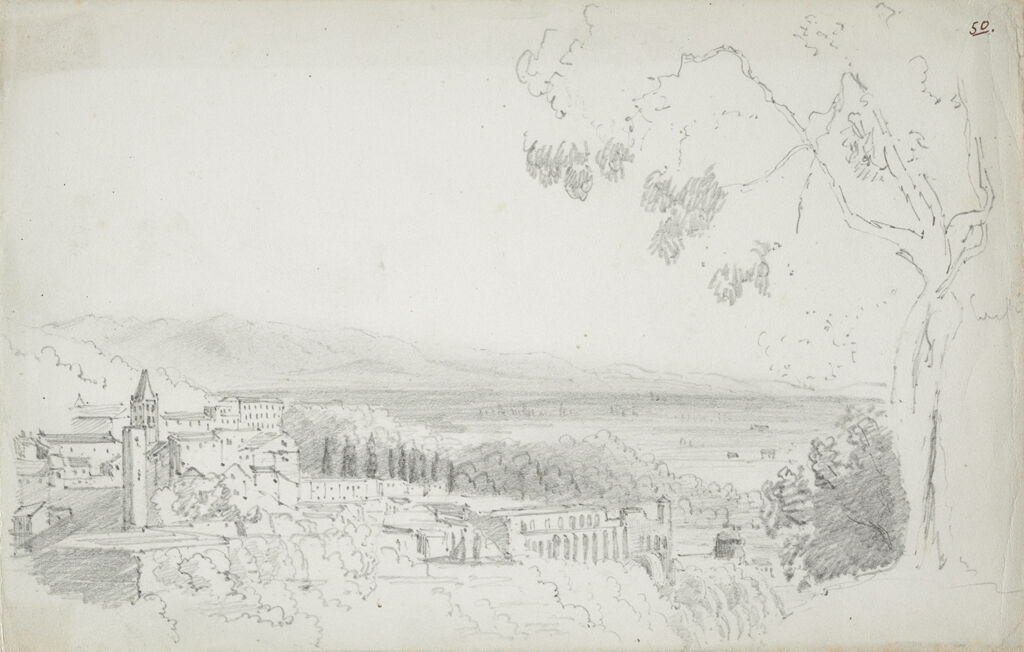 Landscape Overlooking A City; Verso: Study Of Trees