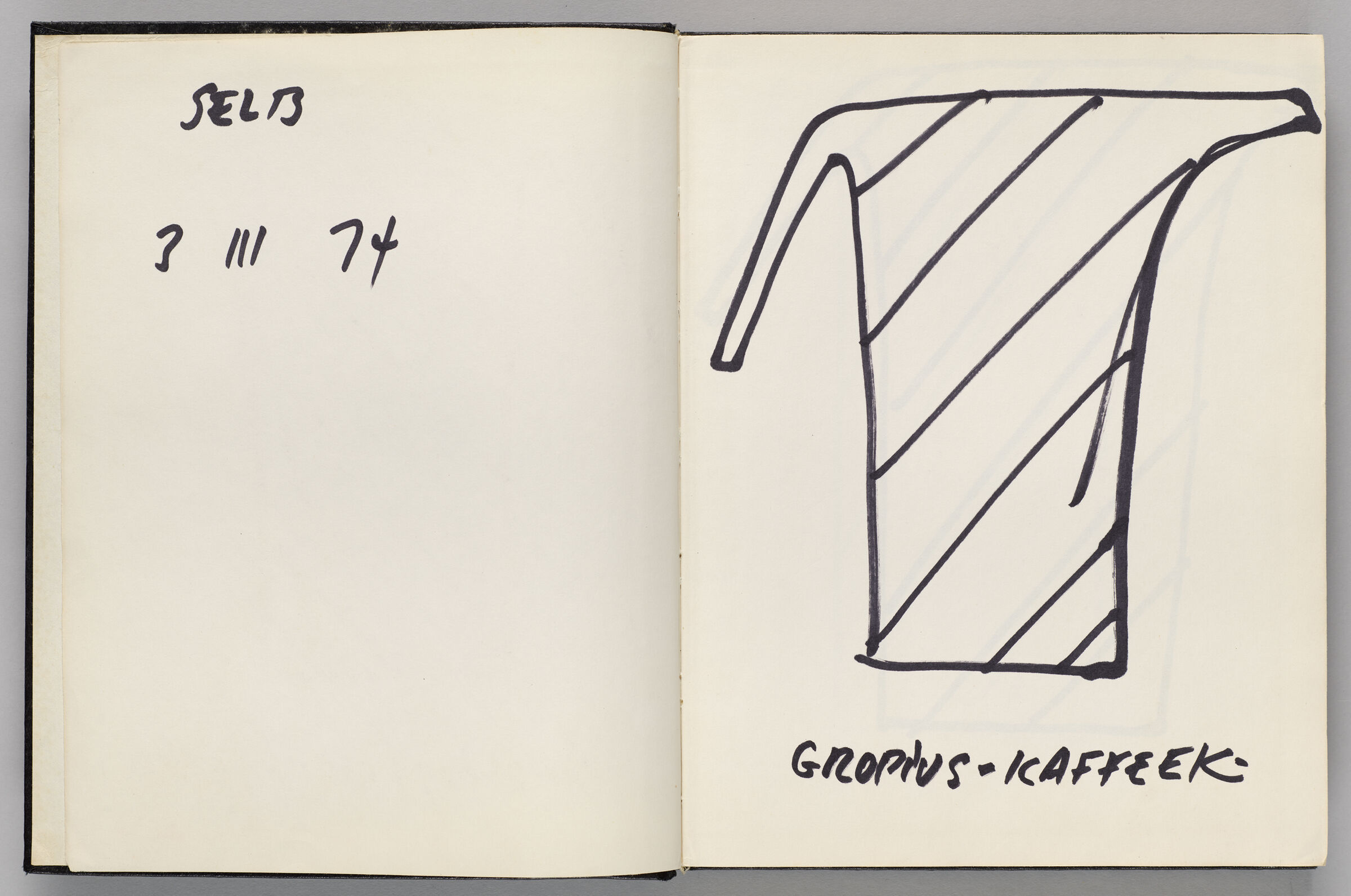 Untitled (Text, Left Page); Untitled (Ornamental Design For Coffee Pot (For Gropius' Rosenthal Design), Right Page)