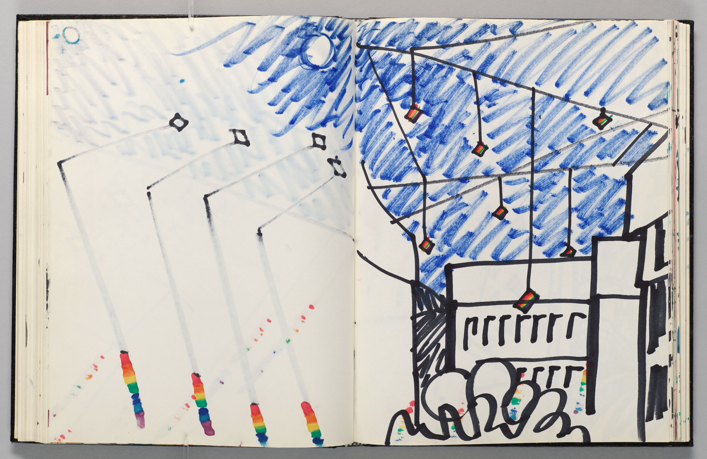 Untitled (Design For Hanging Prisms In Courtyard Atop Bleed-Through From Previous Pages, Two-Page Spread)