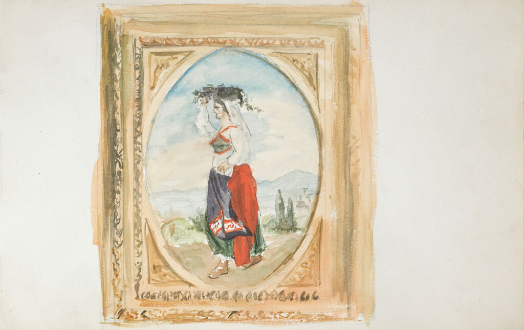Blank Page; Verso: Sketch Of A Woman In Native Dress, After A Framed Painting