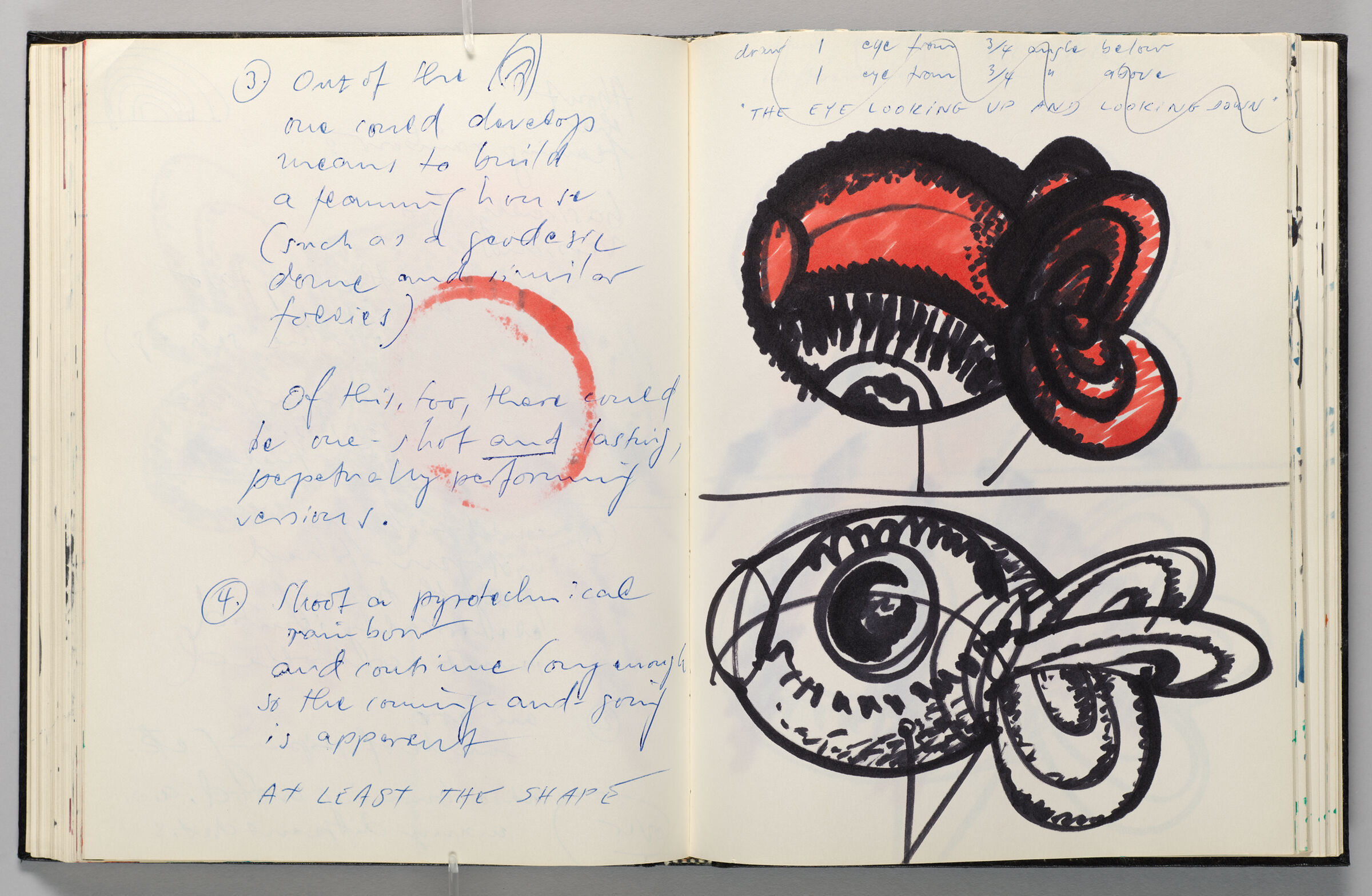 Untitled (Notes Atop Bleed-Through Of Red Circle, Left Page); Untitled (Barrage Balloon Designs, Right Page)