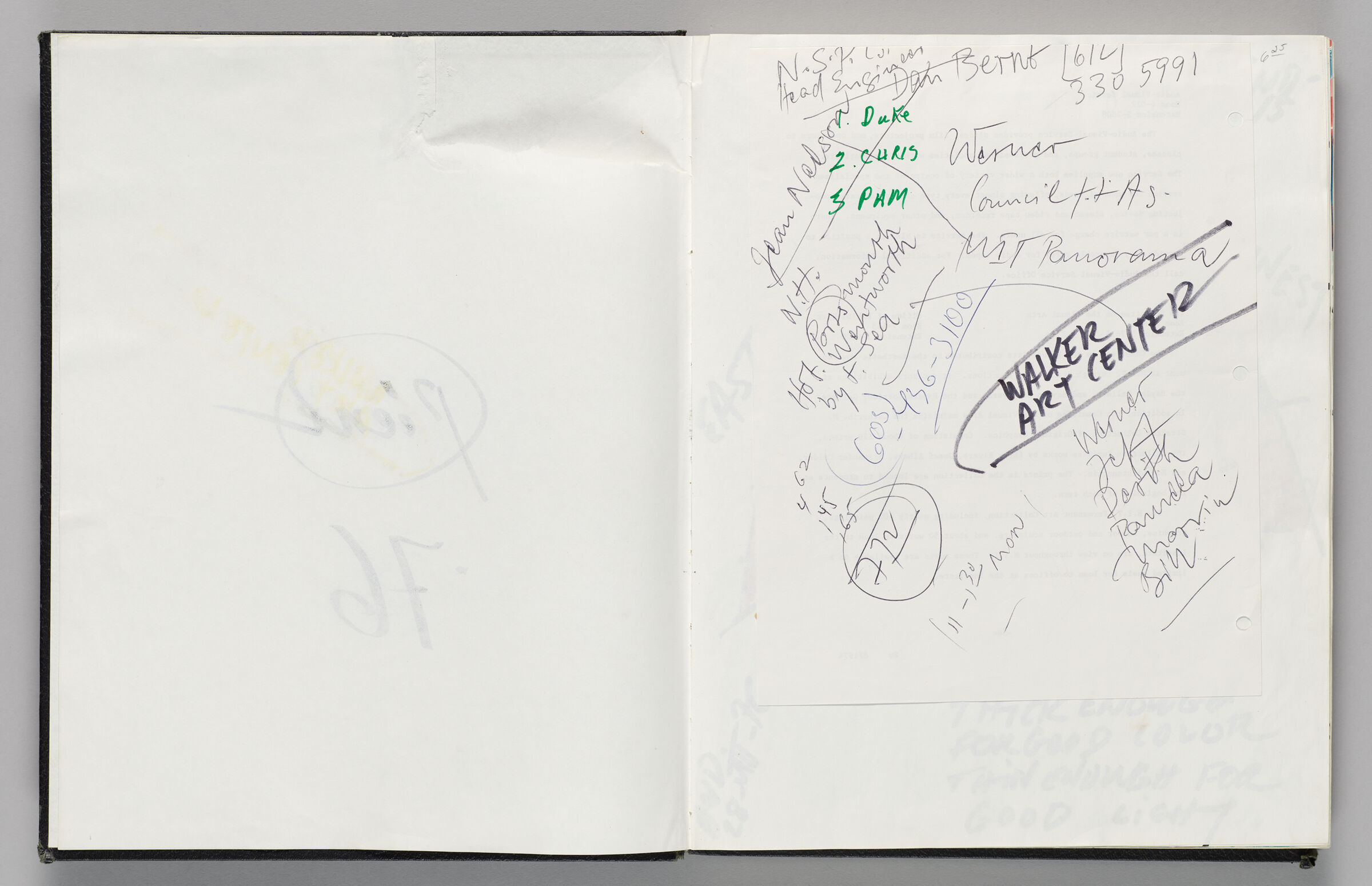 Untitled (Blank, Left Page); Untitled (Notes Pasted In, Right Page)