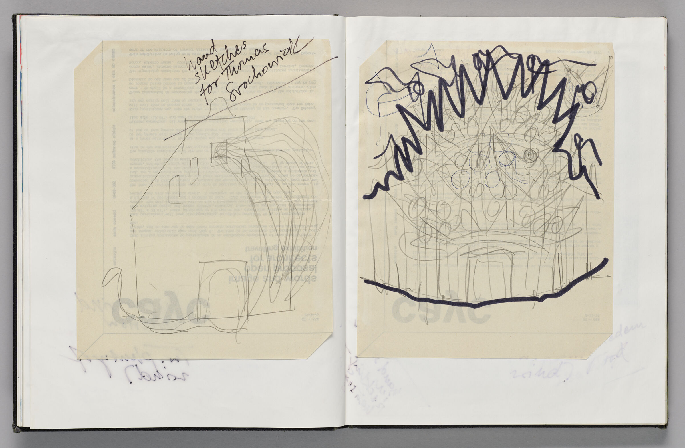 Untitled (Pasted Sketch For Europalia Inflatable, Left Page); Untitled (Pasted Sketch For Europalia Inflatable, Right Page)