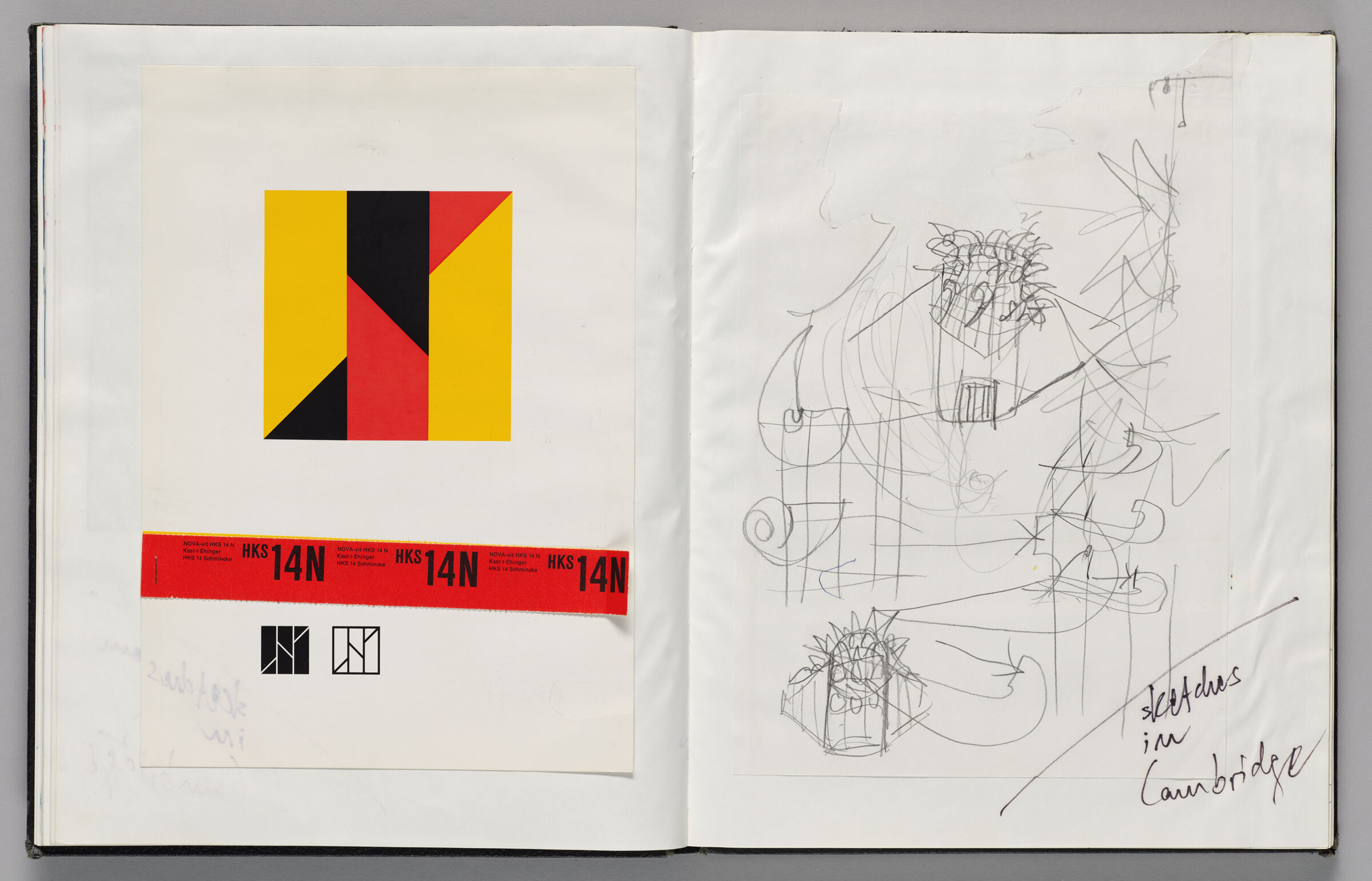 Untitled (Pasted Color Samples From Hks, Left Page); Untitled (Pasted Sketch For Europalia Inflatable, Right Page)