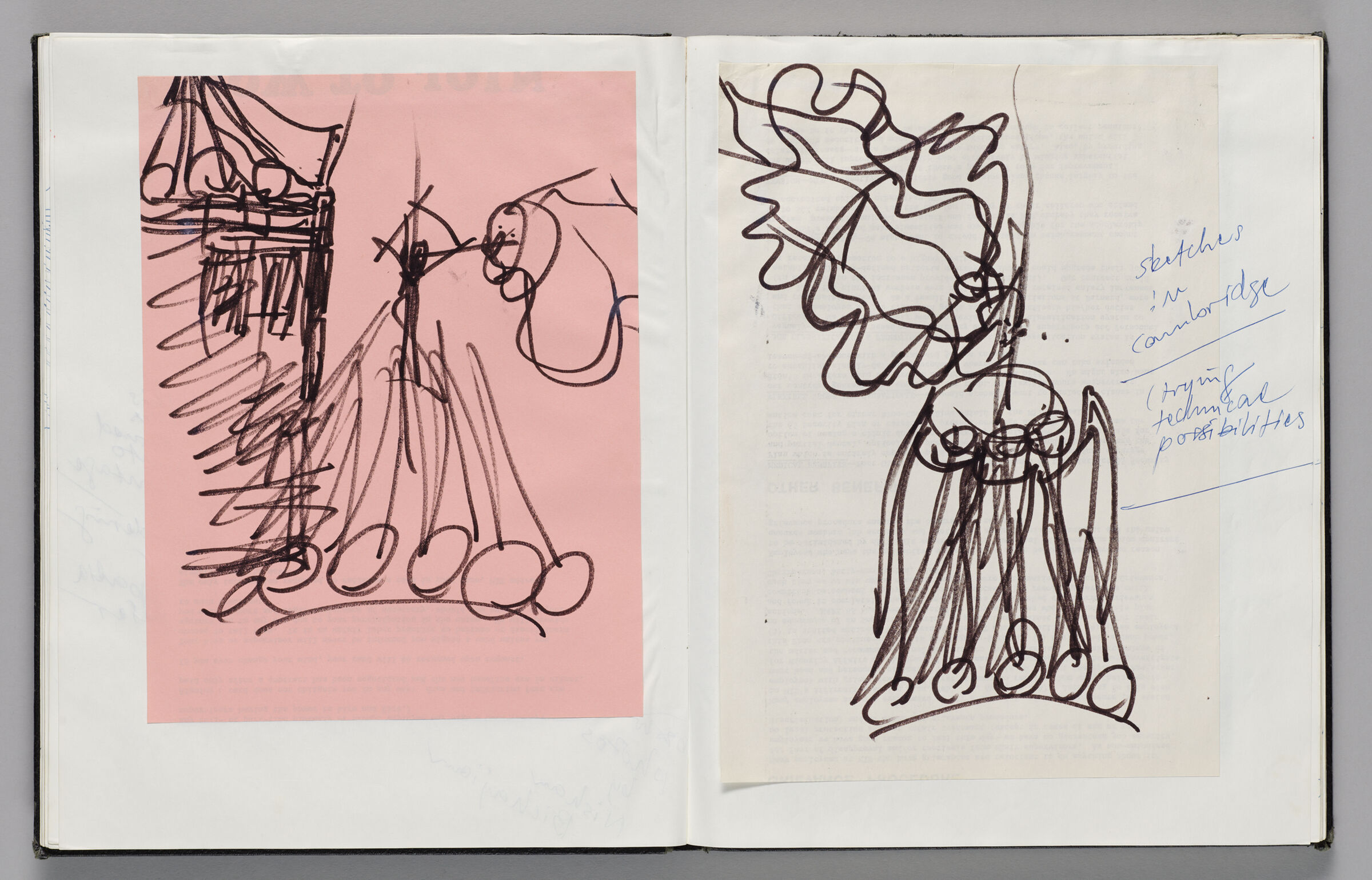 Untitled (Pasted Sketch On Colored Paper, Left Page); Untitled (Pasted Sketch With Notes, Right Page)