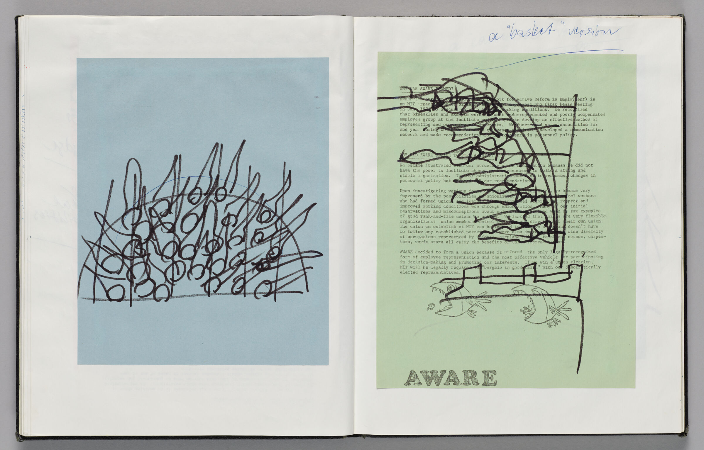 Untitled (Pasted Sketch On Colored Paper, Left Page); Untitled (Pasted Sketch On Colored Paper With Note, Right Page)
