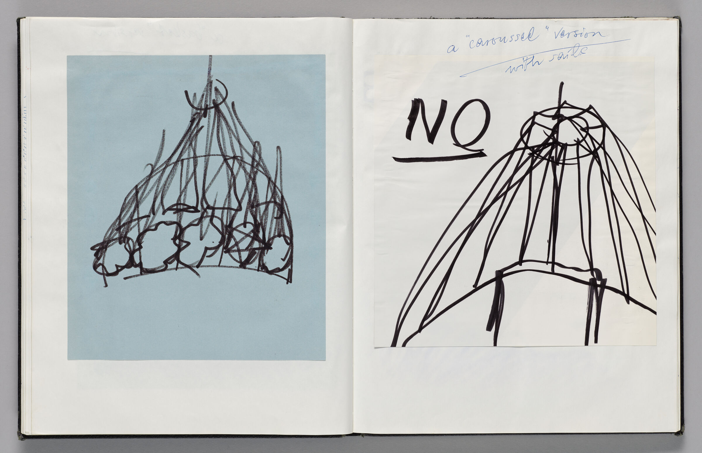 Untitled (Pasted Sketch On Colored Paper, Left Page); Untitled (Pasted Sketch With Notes, Right Page)