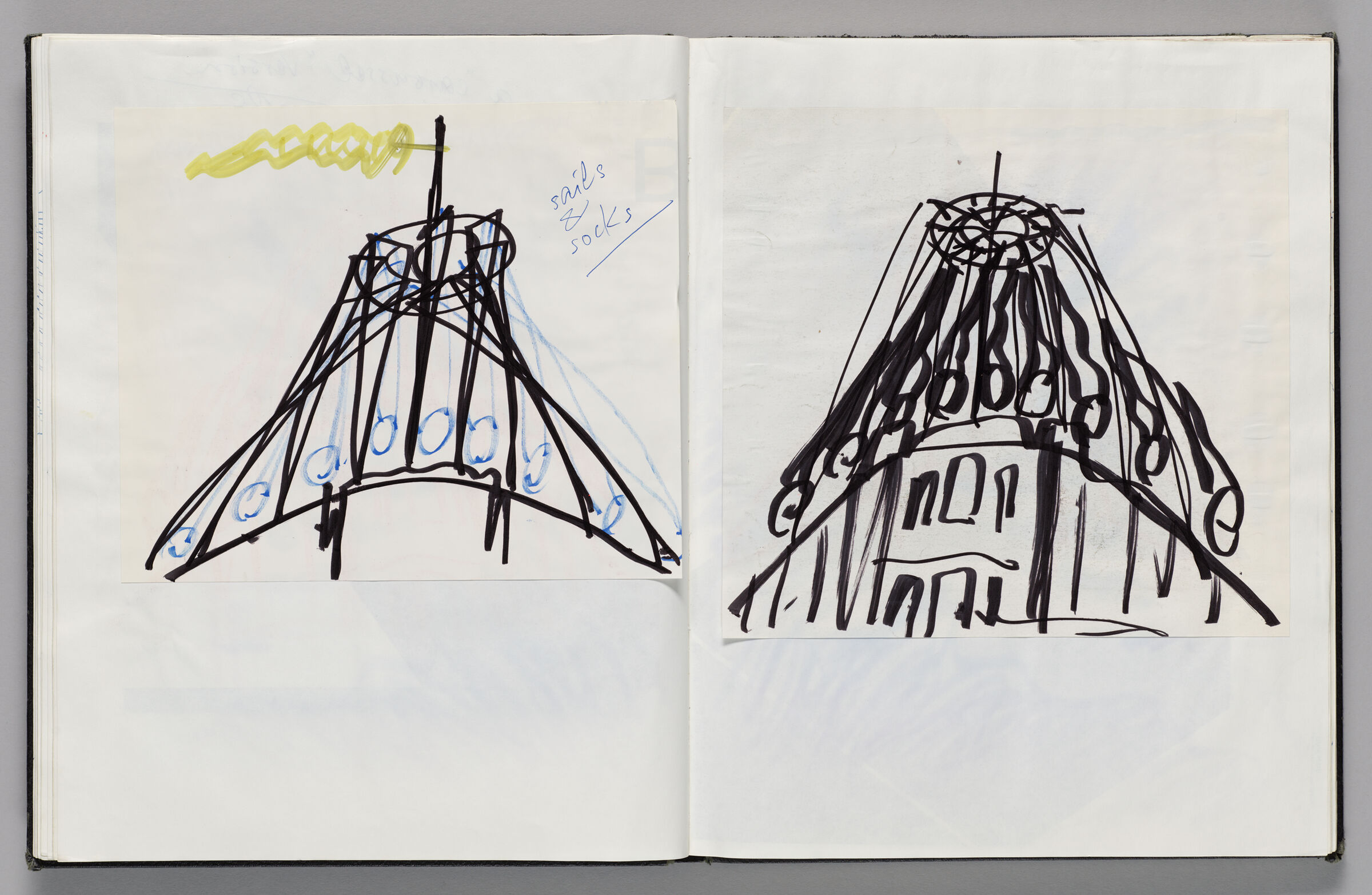 Untitled (Pasted Sketch With Note, Left Page); Untitled (Pasted Sketch, Right Page)