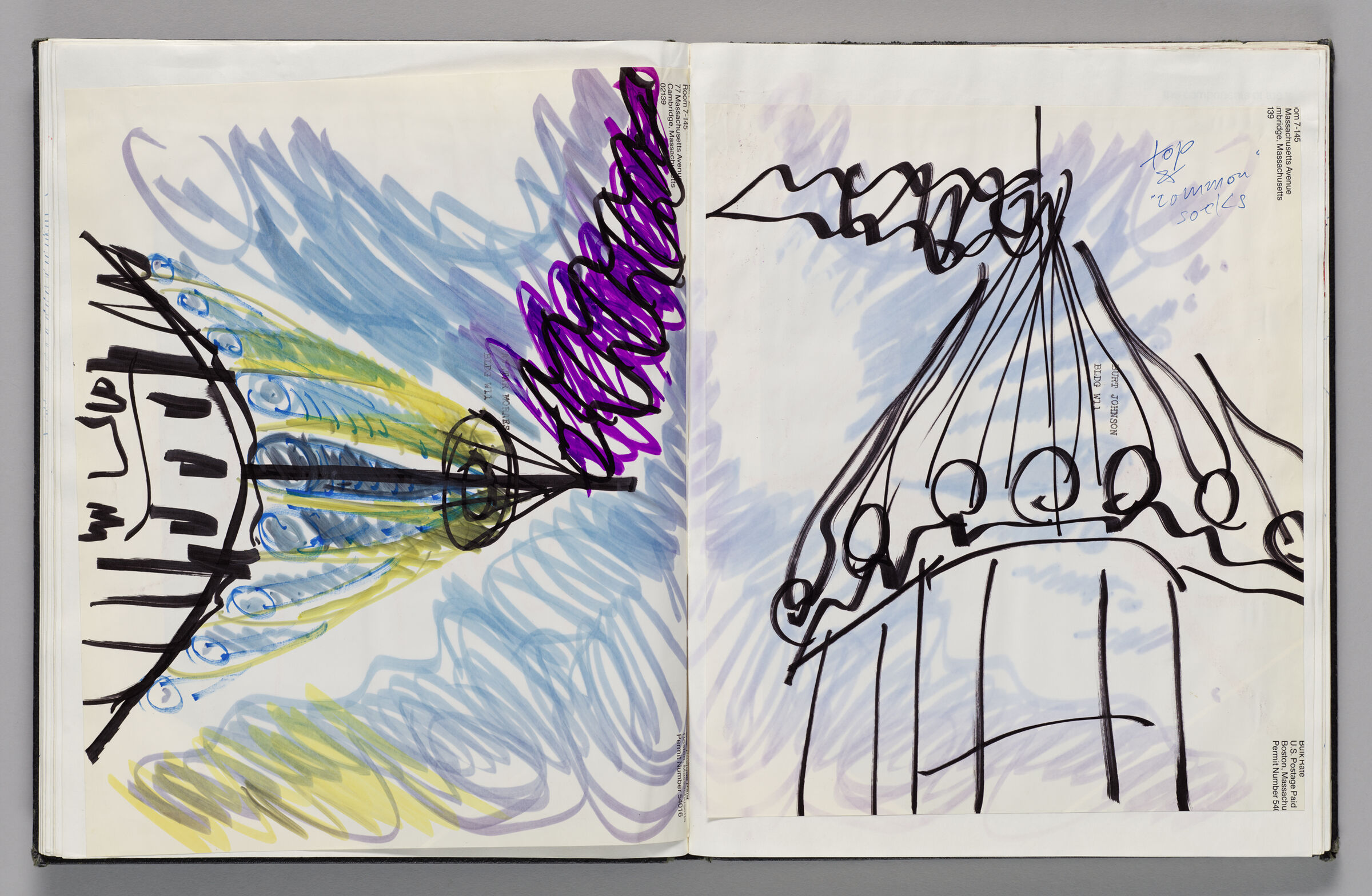 Untitled (Pasted Sketch, Left Page); Untitled (Pasted Sketch With Note, Right Page)