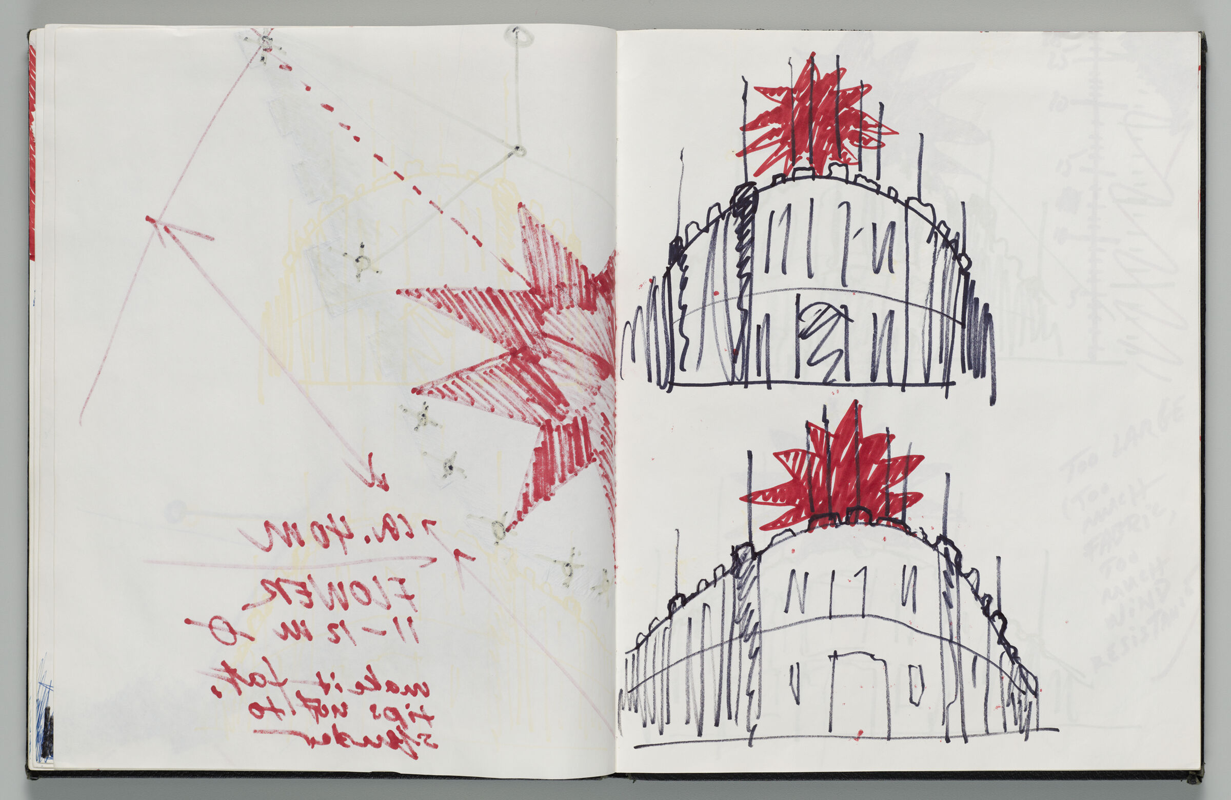 Untitled (Bleed-Through Of Previous Page, Left Page); Untitled (Designs For Europalia Inflatable, Right Page)