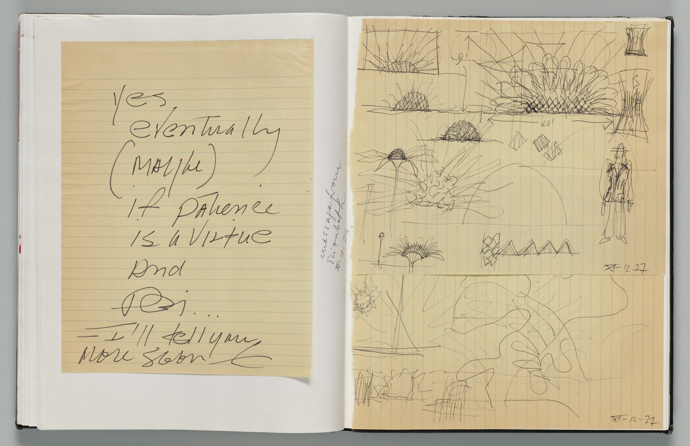 Untitled (Pasted Notes On Legal Ruled Paper, Left Page); Untitled (Pasted Sketches On Legal Ruled Paper, Right Page)
