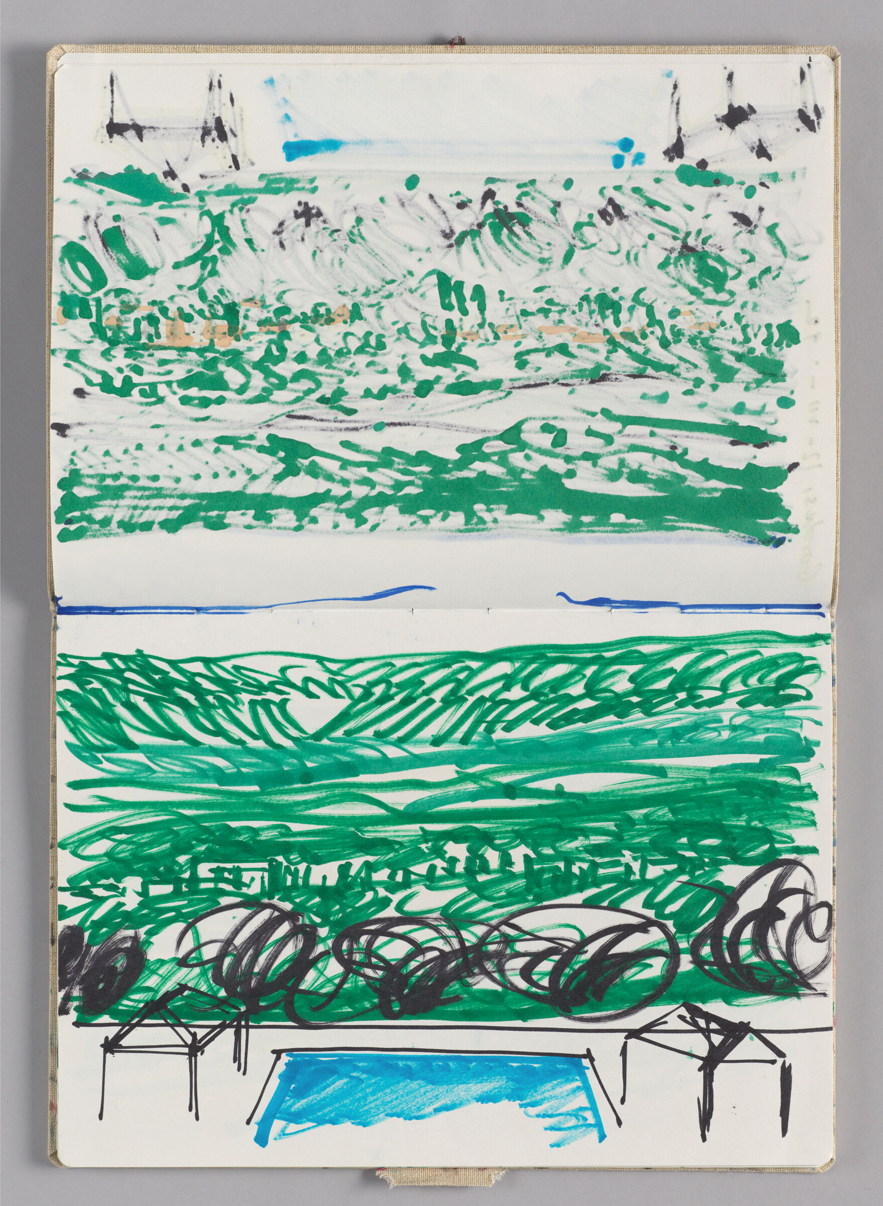 Untitled (Bleed-Through Of Previous Page, Left Page); Untitled (Landscape With Pool, Right Page)