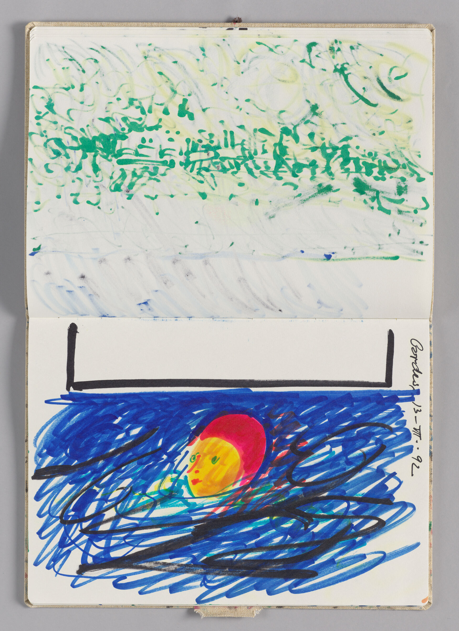 Untitled (Bleed-Through Of Previous Page, Left Page); Untitled (Figure In Pool, Right Page)