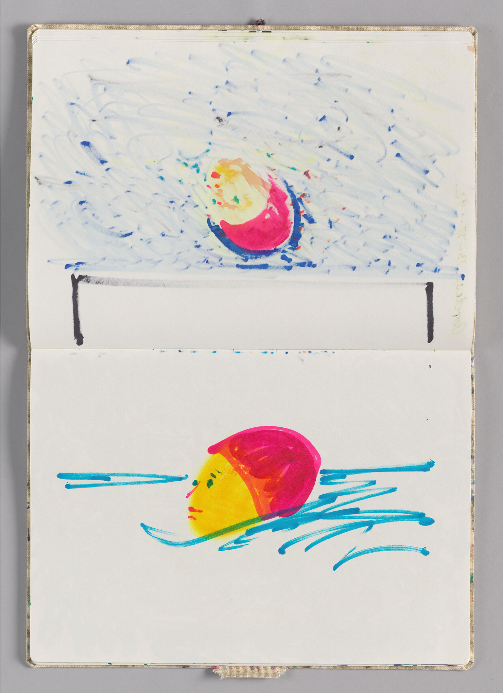 Untitled (Bleed-Through Of Previous Page, Left Page); Untitled (Figure In Pool, Right Page)